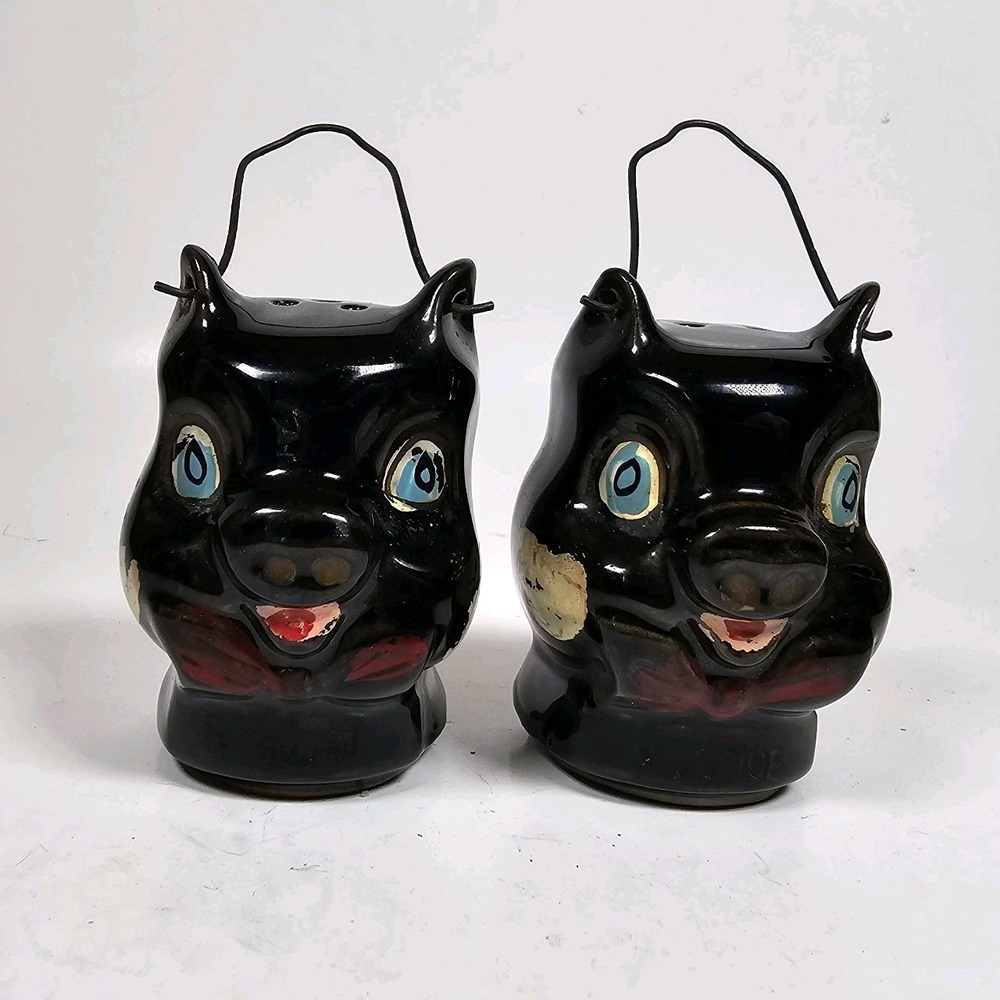 Norcrest Japan Vintage Pig Salt And Pepper Shakers W/Metal Handles Read J2